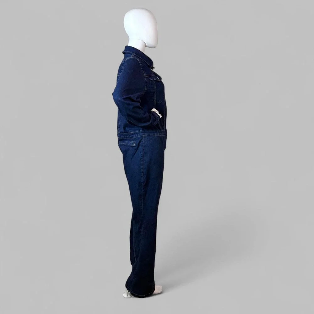 ASOS DESIGN long-sleeve 70s-style flared denim jumpsuit Stretch Plus Size 14